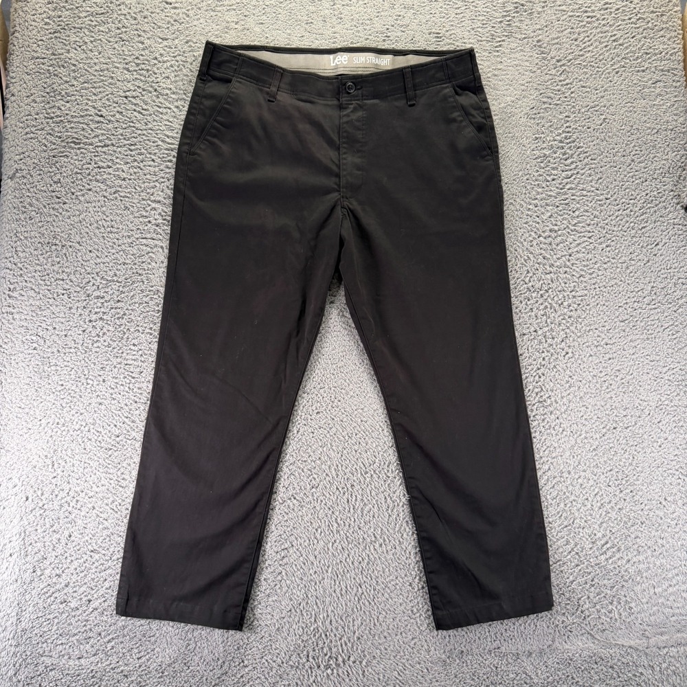 Lee Motion Flex Pant Mens 40x28 Black Cotton Chino Straight Slim Business Preppy